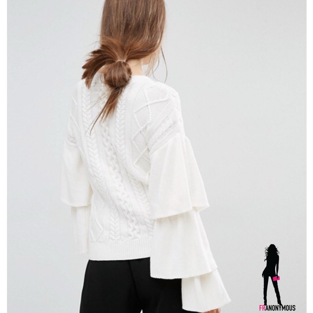 Style Mafia Stella Off White Ruffle Sleeve Sweater - Picture 5 of 6